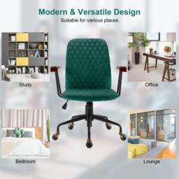 Costway Velvet Leisure Chair Adjustable Swivel Home Office Chair Rolling Computer Chair in Green - thumbnail 6