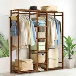 EONLION Wooden Clothes Rail Rack Coat Hat Garment in Brown - Size: 500mm - thumbnail 5