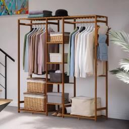 EONLION Wooden Clothes Rail Rack Coat Hat Garment in Brown - Size: 500mm - thumbnail 1
