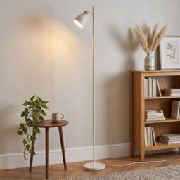 Happy Homewares Muted Dove Grey Scandinavian Designed Floor Lamp with Wooden Trim in Off-White - thumbnail 6