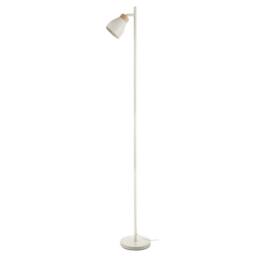 Happy Homewares Muted Dove Grey Scandinavian Designed Floor Lamp with Wooden Trim in Off-White
