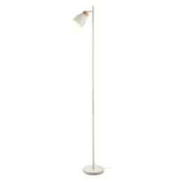 Happy Homewares Muted Dove Grey Scandinavian Designed Floor Lamp with Wooden Trim in Off-White - thumbnail 2