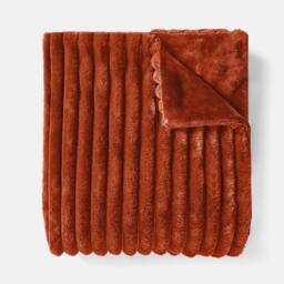 OHS Ribbed Faux Fur Throw Super Soft Fluffy Thick Fleece Bed Blanket in Burnt Orange - Size: 125 cm x 150 cm - thumbnail 4