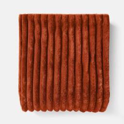 OHS Ribbed Faux Fur Throw Super Soft Fluffy Thick Fleece Bed Blanket in Burnt Orange - Size: 125 cm x 150 cm - thumbnail 5