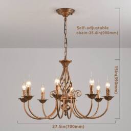 NIVOR 8 Lights French Country Vintage Chandelier Adjustable Bronze Pendant - thumbnail 2