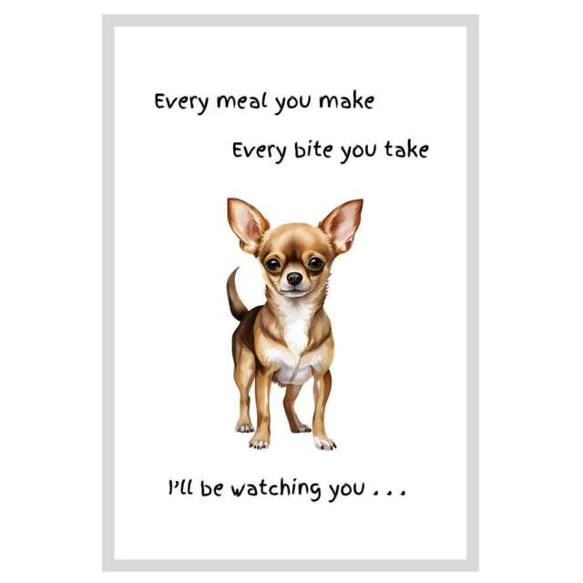 Animal Crackers Dog Tea Towel With 'Watching You' Funny Wording -Chihuahua in White - image 1