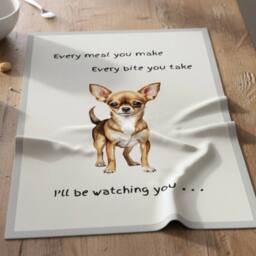 Animal Crackers Dog Tea Towel With 'Watching You' Funny Wording -Chihuahua in White - thumbnail 2
