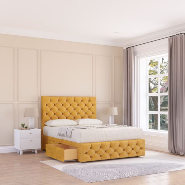 "Sloomy Texas Divan Bed Base No Drawers & 54"" Floor Standing Headboard in Mustard - Size: Single" - image 1