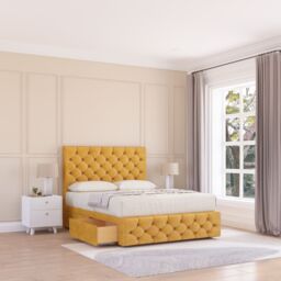 "Sloomy Texas Divan Bed Base No Drawers & 54"" Floor Standing Headboard in Mustard - Size: Single" - thumbnail 1
