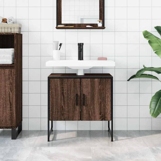 Berkfield Home Sturdy Bathroom Sink Cabinet Brown Oak 60x33x60 cm Engineered Wood - Size: 60 x 33 x 60 cm - image 1