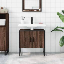 Berkfield Home Sturdy Bathroom Sink Cabinet Brown Oak 60x33x60 cm Engineered Wood - Size: 60 x 33 x 60 cm - thumbnail 1