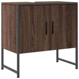 Berkfield Home Sturdy Bathroom Sink Cabinet Brown Oak 60x33x60 cm Engineered Wood - Size: 60 x 33 x 60 cm - thumbnail 3