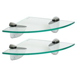 Harbour Housewares 2x Floating Glass Corner Shelves - 20cm Bathroom Storage Display Unit in Silver