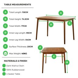 FurnitureboxUK Lynton 4 Seat Rustic Solid Wood Farmhouse Dining Table in Walnut - thumbnail 3
