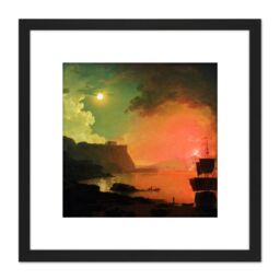 Artery8 Wright Derby Volcano Vesuvius Posillipo Painting 8X8 Inch Square Wooden Framed Wall Art Print Picture with Mount in Black - thumbnail 1