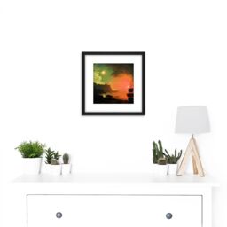 Artery8 Wright Derby Volcano Vesuvius Posillipo Painting 8X8 Inch Square Wooden Framed Wall Art Print Picture with Mount in Black - thumbnail 2