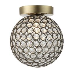Happy Homewares Modern Metal & Clear Beaded Glass IP44 Rated Bathroom Ceiling Light in Metallic Gold