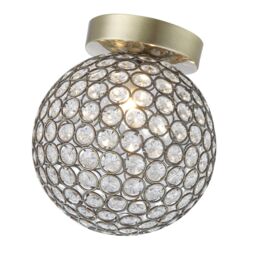 Happy Homewares Modern Metal & Clear Beaded Glass IP44 Rated Bathroom Ceiling Light in Metallic Gold - thumbnail 4