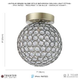 Happy Homewares Modern Metal & Clear Beaded Glass IP44 Rated Bathroom Ceiling Light in Metallic Gold - thumbnail 7