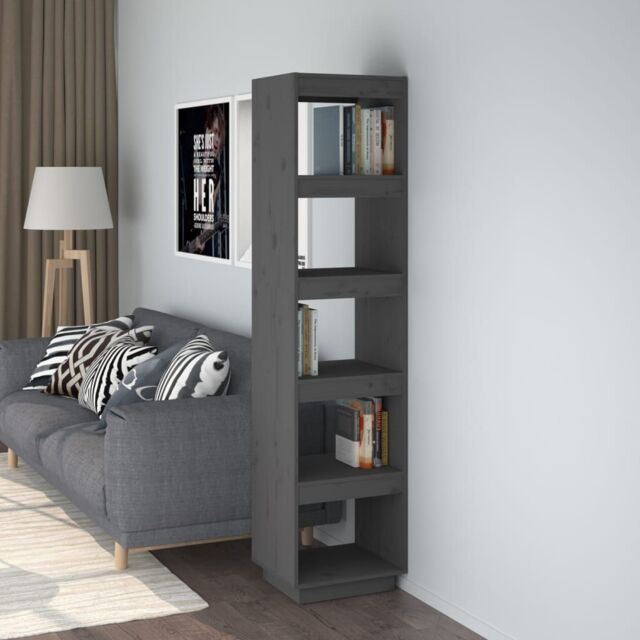 Berkfield Home Book Cabinet/Room Divider Grey 40x35x167 cm Solid Wood Pine - Size: 40 x 35 x 167 cm - image 1