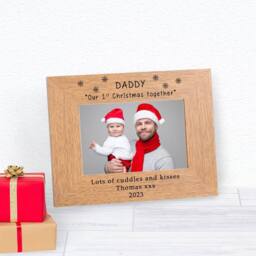 Uniqueful Personalised Daddy Our 1st Christmas Together Wood Picture Frame 6x4 in Beige - Size: 1 Pack - thumbnail 5