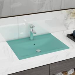 Berkfield Home Luxury Basin with Faucet Hole Matt Light Green 60x46 cm Ceramic in Aqua - thumbnail 2