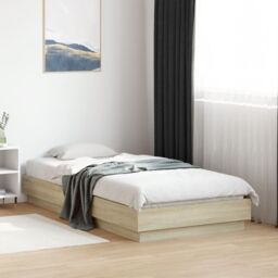 Berkfield Home Bed Frame without Mattress with LED Lights Sonoma Oak 90x190 cm Single in Brown - thumbnail 4