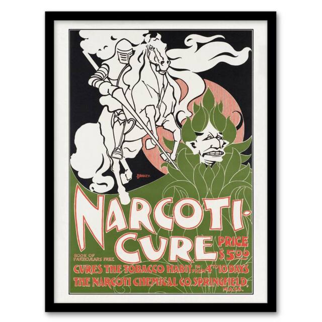 Artery8 Will H Bradley Narcoticure Vintage Advert Framed Wall Art Print in Green - Size: A4 - image 1