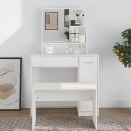 Berkfield Home Dressing Table with Mirror High Gloss White 86.5x35x136 cm - thumbnail 1