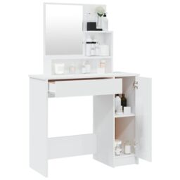 Berkfield Home Dressing Table with Mirror High Gloss White 86.5x35x136 cm - thumbnail 5