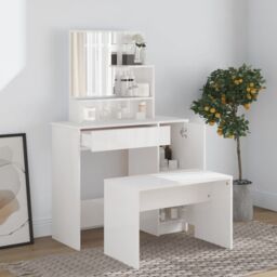 Berkfield Home Dressing Table with Mirror High Gloss White 86.5x35x136 cm - thumbnail 3