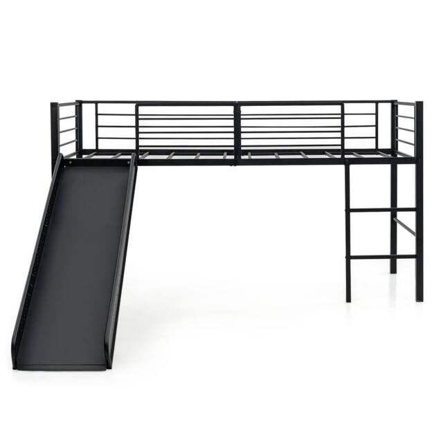 Costway Loft Bed Single Size Kids Ladder Bed Frame w/ Safety Guardrails in Black - image 1