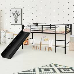 Costway Loft Bed Single Size Kids Ladder Bed Frame w/ Safety Guardrails in Black - thumbnail 4