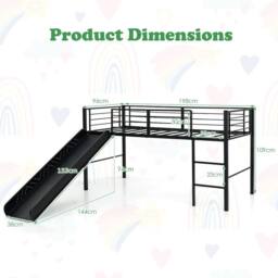 Costway Loft Bed Single Size Kids Ladder Bed Frame w/ Safety Guardrails in Black - thumbnail 2