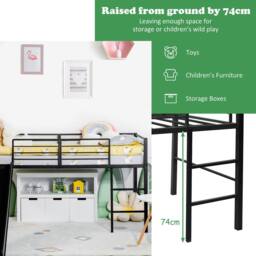 Costway Loft Bed Single Size Kids Ladder Bed Frame w/ Safety Guardrails in Black - thumbnail 6
