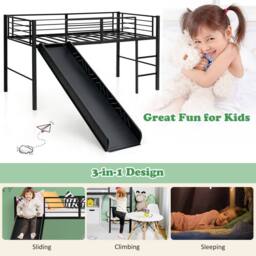 Costway Loft Bed Single Size Kids Ladder Bed Frame w/ Safety Guardrails in Black - thumbnail 5