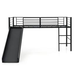 Costway Loft Bed Single Size Kids Ladder Bed Frame w/ Safety Guardrails in Black