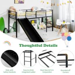Costway Loft Bed Single Size Kids Ladder Bed Frame w/ Safety Guardrails in Black - thumbnail 3
