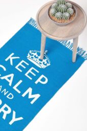 Homescapes Keep Calm & Carry On Handwoven 100% Cotton Rug in, 60 x 100 cm in Blue - Size: 60 cm x 100 cm - thumbnail 1