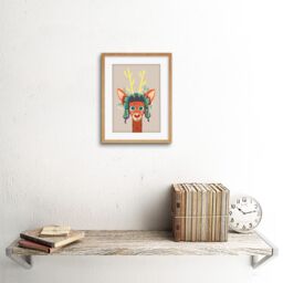"Artery8 Wall Art Print Stag with Tartan Hat Art Framed 9x7 inch in Beige - Size: W7"" x H9""" - thumbnail 2