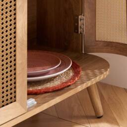 Birlea 3 Door Rattan Sideboard Curved Cupboard Sark Storage Cabinet in Beige - thumbnail 6