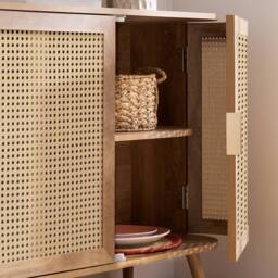 Birlea 3 Door Rattan Sideboard Curved Cupboard Sark Storage Cabinet in Beige - thumbnail 3