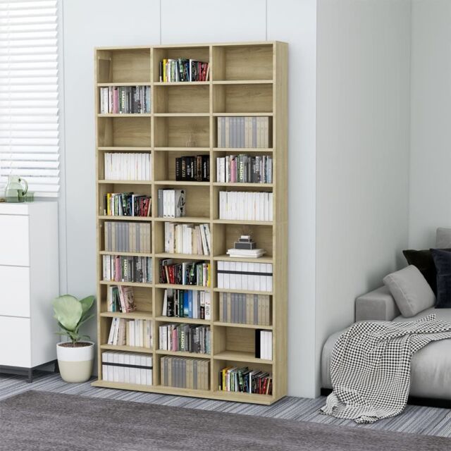 Berkfield Home CD Cabinet Sonoma Oak 102x16x177.5 cm Engineered Wood in Brown - image 1
