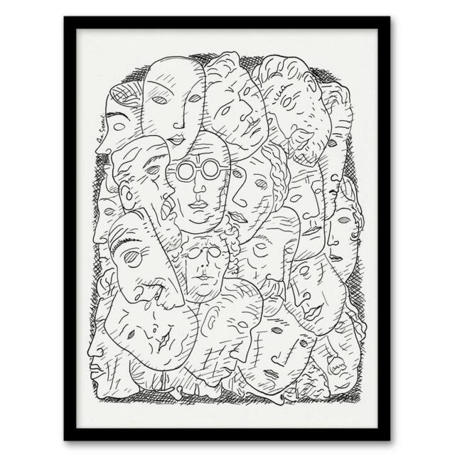 "Artery8 Maskers Masks Black & White Drawing Gestel Framed Wall Art Print - Size: W12"" x H16""" - image 1