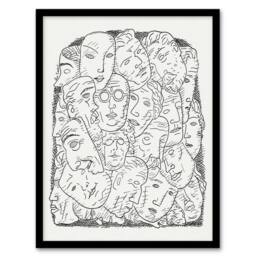 "Artery8 Maskers Masks Black & White Drawing Gestel Framed Wall Art Print - Size: W12"" x H16""" - thumbnail 1