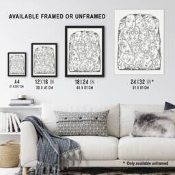 "Artery8 Maskers Masks Black & White Drawing Gestel Framed Wall Art Print - Size: W12"" x H16""" - thumbnail 3