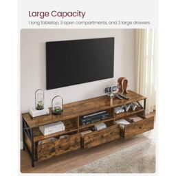 VASAGLE Extra Large TV Stand Cabinet 3 Drawers 3 Open Shelves Steel in Brown - thumbnail 7
