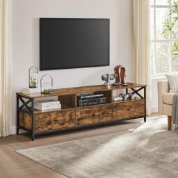 VASAGLE Extra Large TV Stand Cabinet 3 Drawers 3 Open Shelves Steel in Brown - thumbnail 1