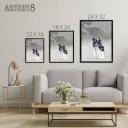 "Artery8 Noh Theater Play Eboshi Ori Actor Framed Canvas Wall Art Print Tsukioka in Blue - Size: W24"" x H32""" - thumbnail 4