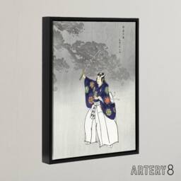 "Artery8 Noh Theater Play Eboshi Ori Actor Framed Canvas Wall Art Print Tsukioka in Blue - Size: W24"" x H32""" - thumbnail 2